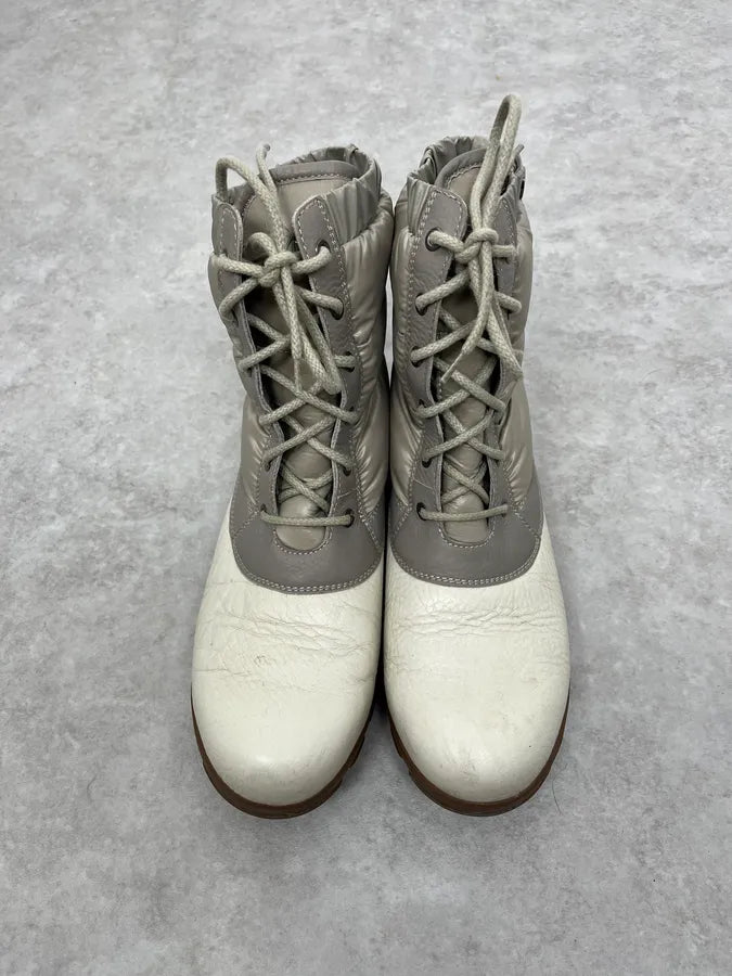 Moncler White & Grey Leather Puffer Boots bHEhpFU 3