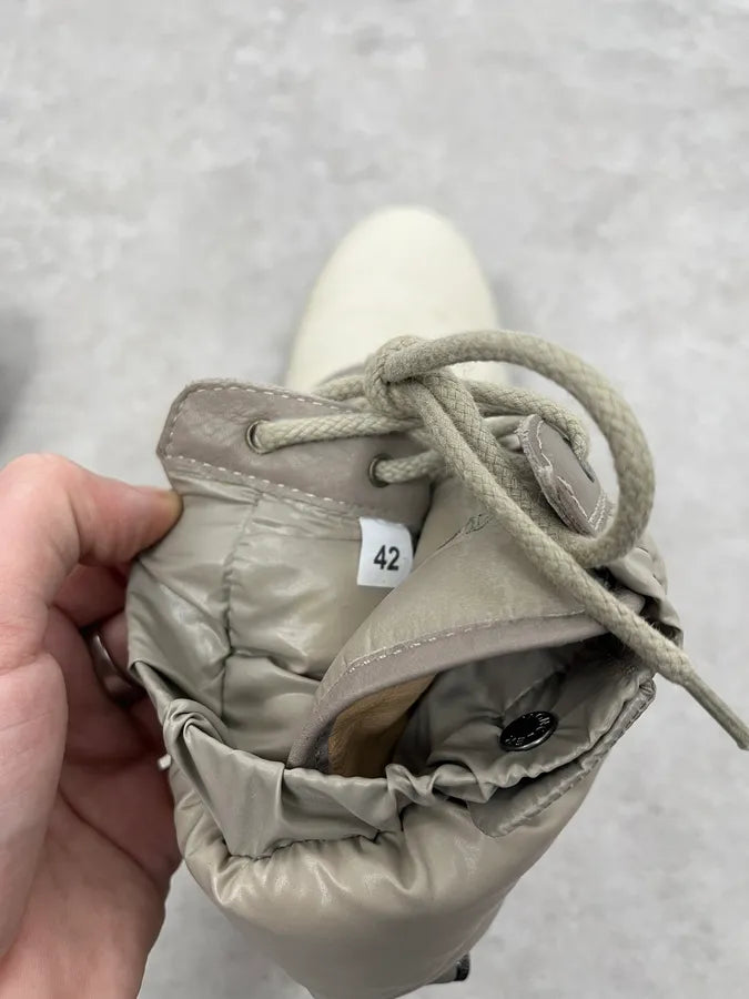 Moncler White & Grey Leather Puffer Boots bHEhpFU 6