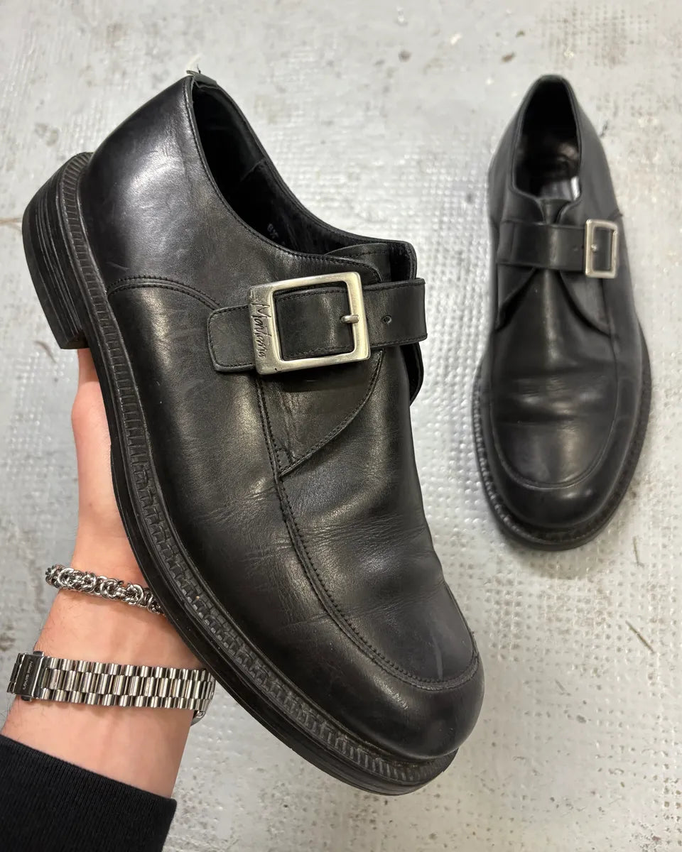 Claude Montana Black Leather Classy Buckle Loafers TTNivcb 0