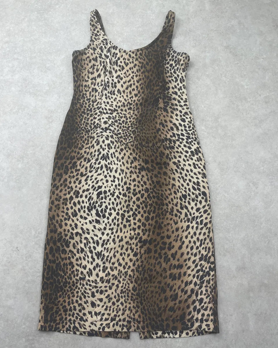 2010s Moschino Beige Leopard Print Dress OdqgqIG 0