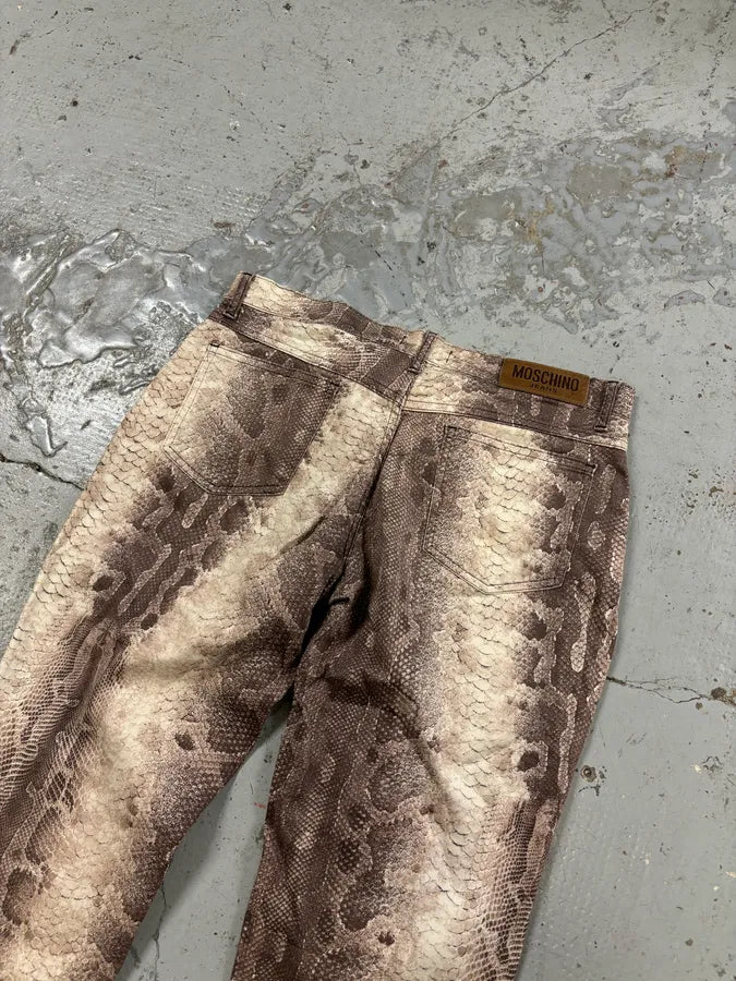 Moschino Beige Cotton Snake Print Straight Leg Pants mCjtcAE 6