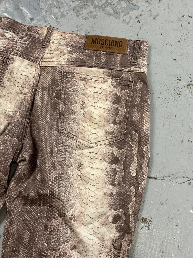 Moschino Beige Cotton Snake Print Straight Leg Pants mCjtcAE 7
