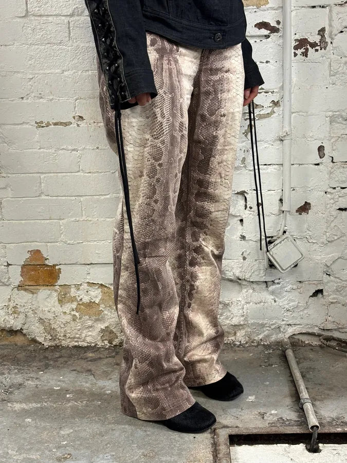 Moschino Beige Cotton Snake Print Straight Leg Pants mCjtcAE 2