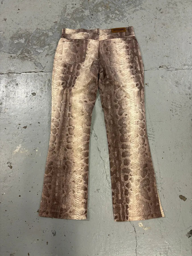 Moschino Beige Cotton Snake Print Straight Leg Pants mCjtcAE 5