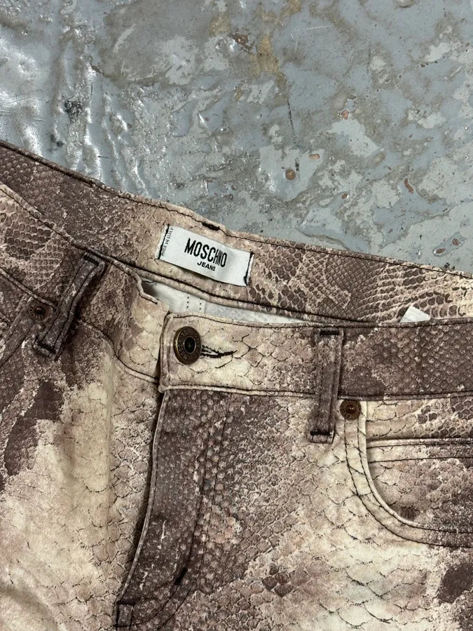 Moschino Beige Cotton Snake Print Straight Leg Pants mCjtcAE 9