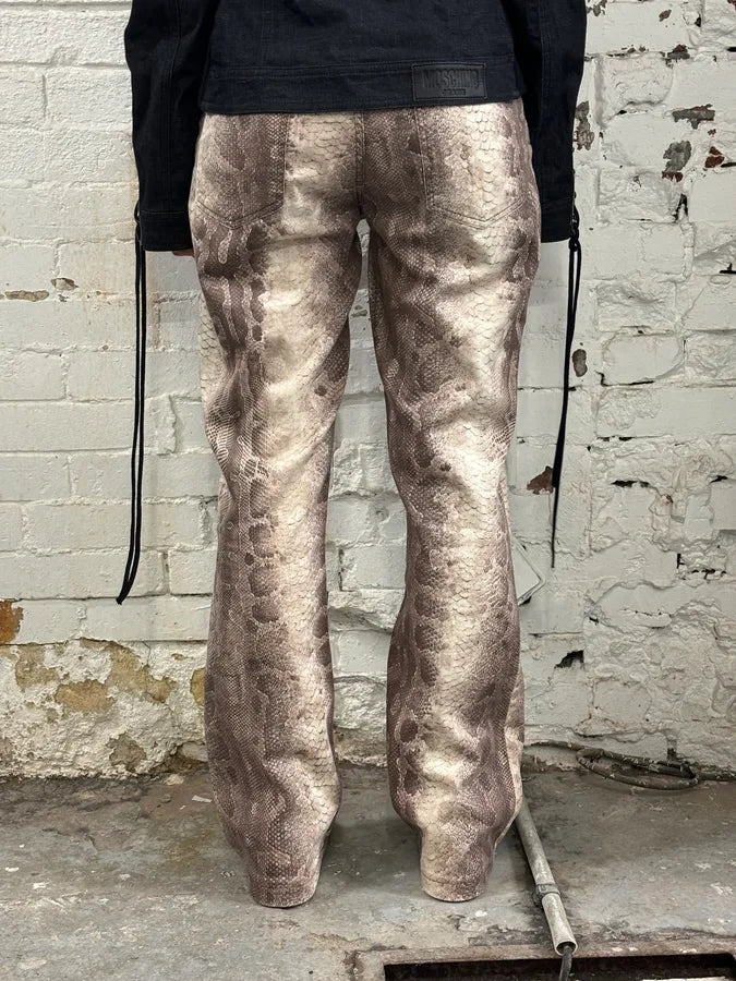 Moschino Beige Cotton Snake Print Straight Leg Pants mCjtcAE 3
