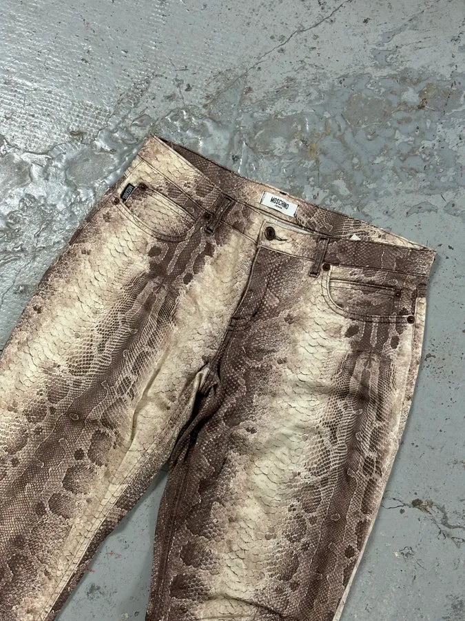 Moschino Beige Cotton Snake Print Straight Leg Pants mCjtcAE 4