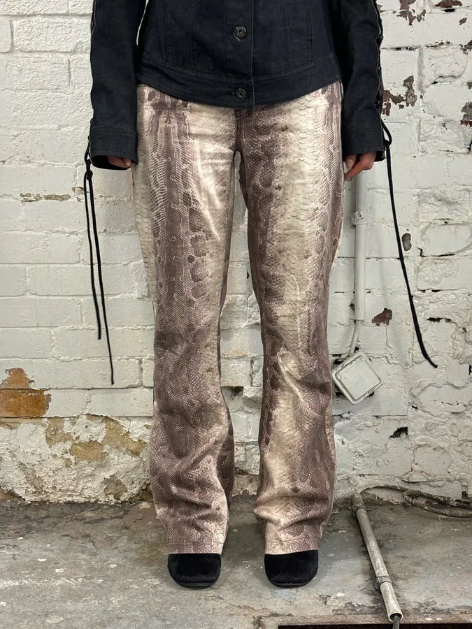 Moschino Beige Cotton Snake Print Straight Leg Pants mCjtcAE 1