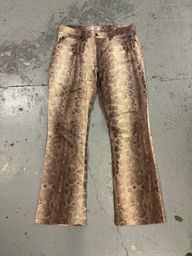 Moschino Beige Cotton Snake Print Straight Leg Pants mCjtcAE 0