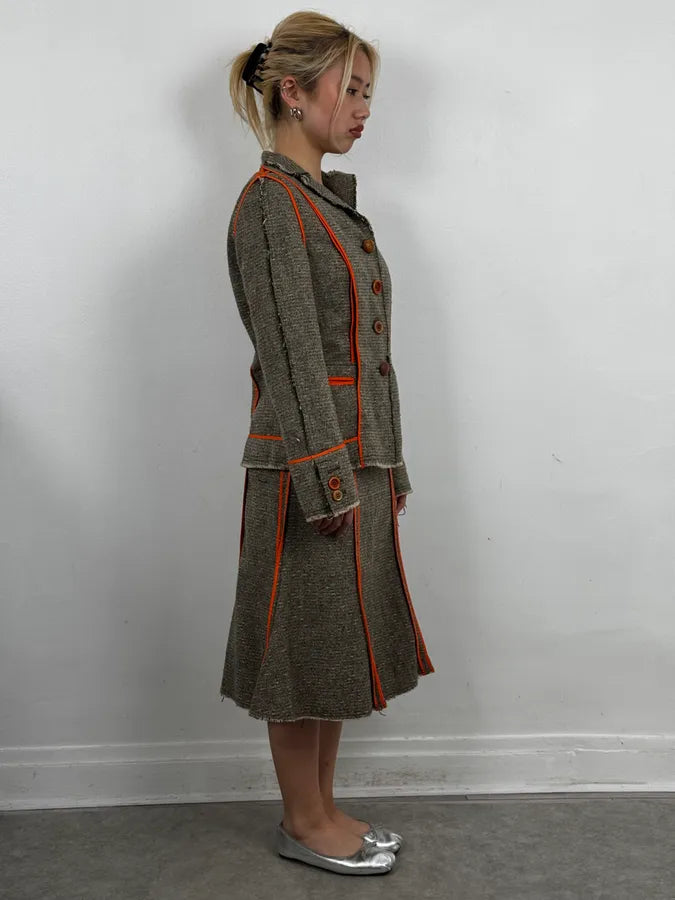 Moschino Beige Wool & Contrast Orange Trim Skirt & Blazer Set bPHzhvM 4