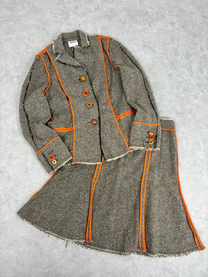 Moschino Beige Wool & Contrast Orange Trim Skirt & Blazer Set bPHzhvM 3