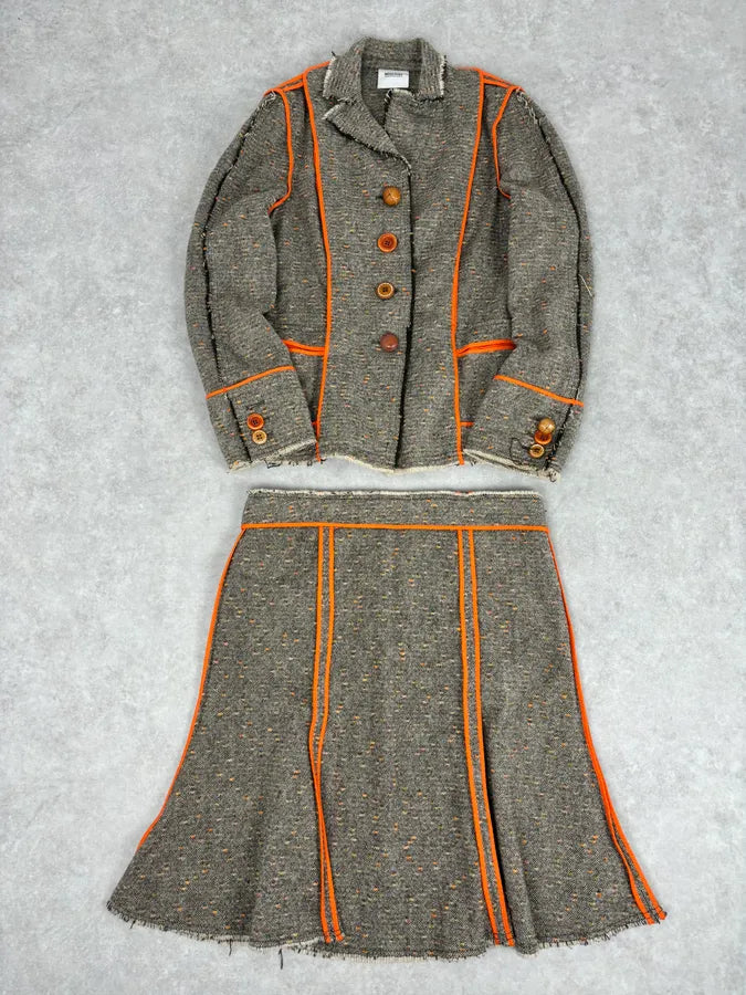 Moschino Beige Wool & Contrast Orange Trim Skirt & Blazer Set bPHzhvM 2