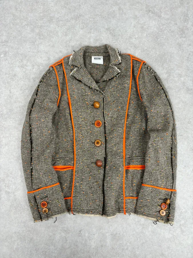 Moschino Beige Wool & Contrast Orange Trim Skirt & Blazer Set bPHzhvM 5