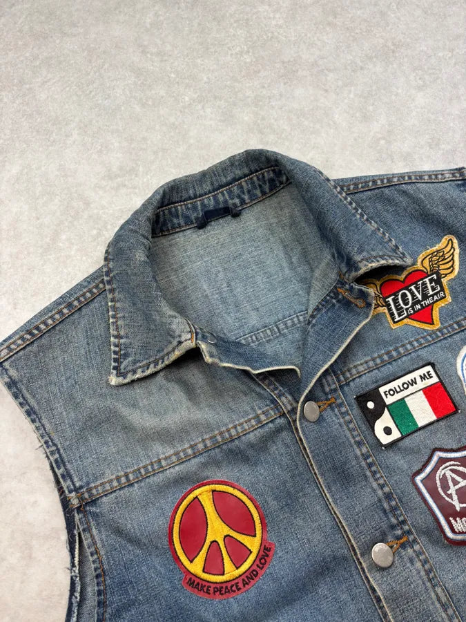 AW1993 Moschino Biker Patches Denim Vest AiKiRpW 4