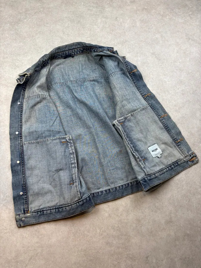 AW1993 Moschino Biker Patches Denim Vest AiKiRpW 6
