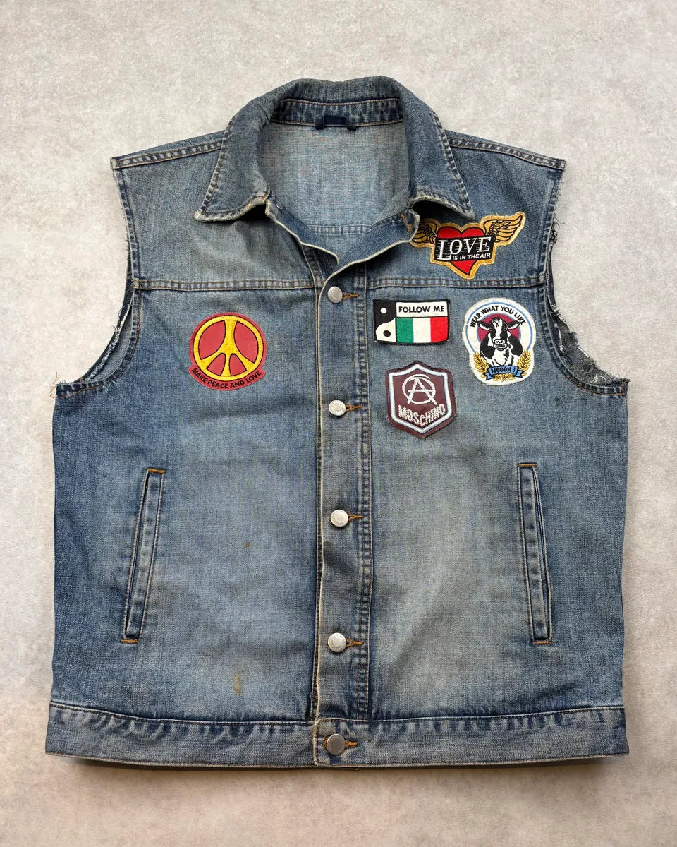 AW1993 Moschino Biker Patches Denim Vest AiKiRpW 0