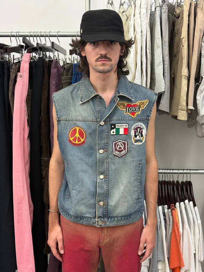AW1993 Moschino Biker Patches Denim Vest AiKiRpW 1