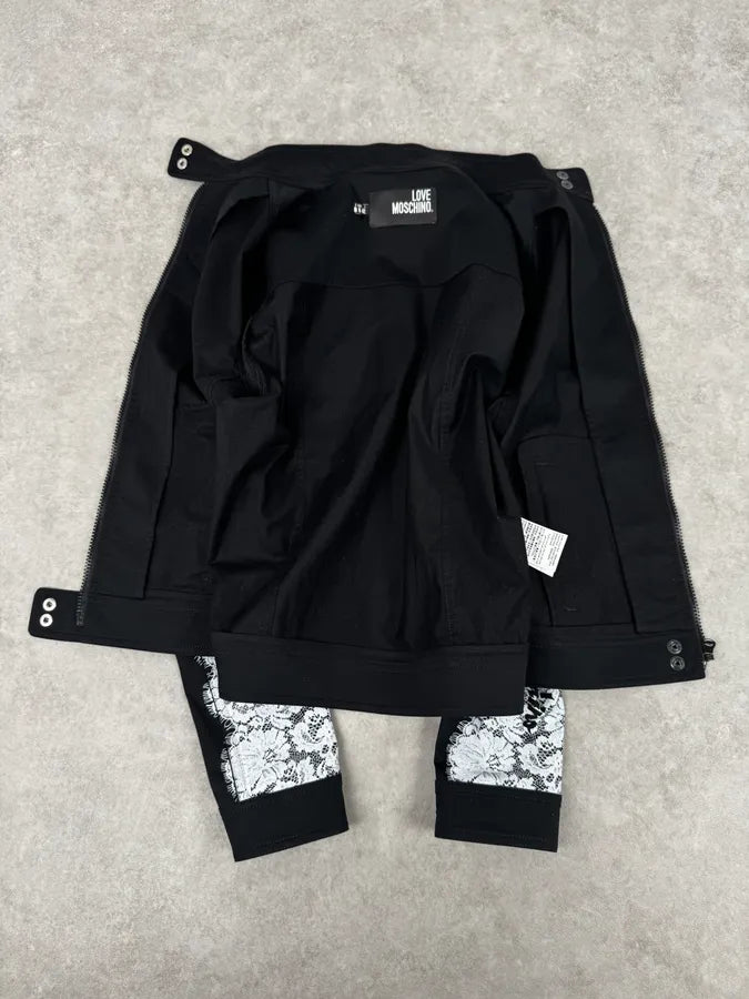 2010s Moschino Black & White Lace Light Zip-Up Jacket cKUwykt 6