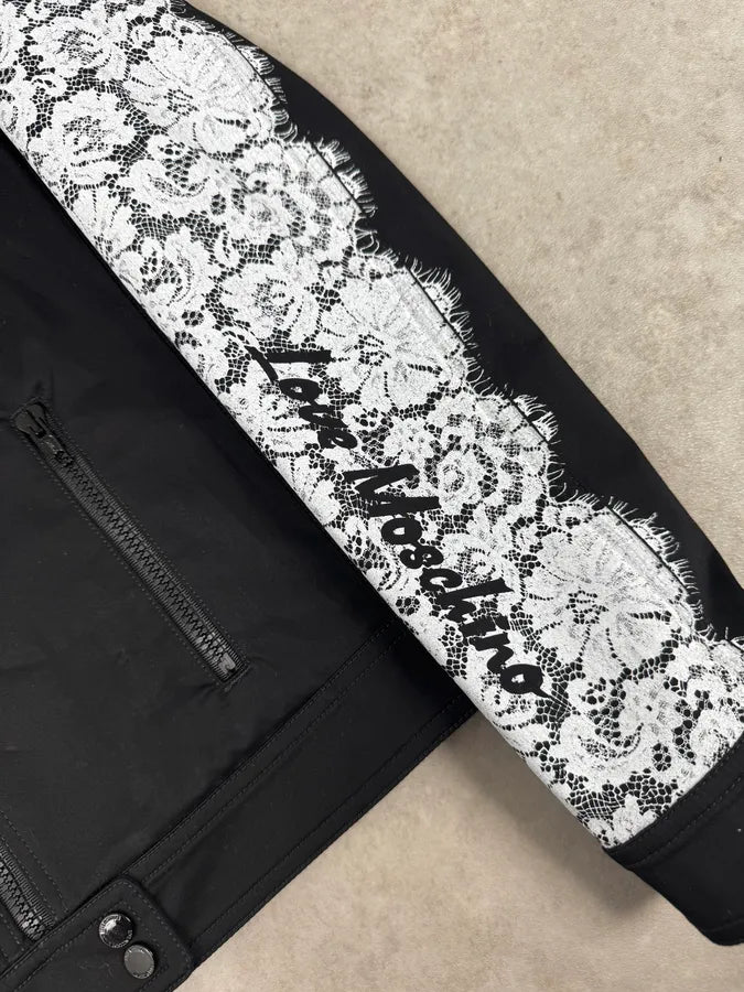 2010s Moschino Black & White Lace Light Zip-Up Jacket cKUwykt 7
