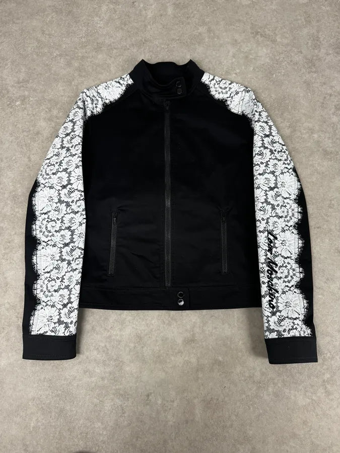 2010s Moschino Black & White Lace Light Zip-Up Jacket cKUwykt 0