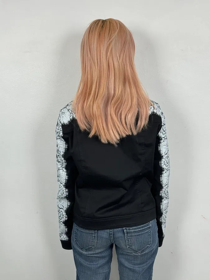 2010s Moschino Black & White Lace Light Zip-Up Jacket cKUwykt 2