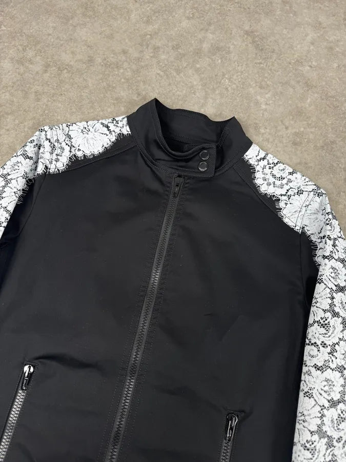 2010s Moschino Black & White Lace Light Zip-Up Jacket cKUwykt 4