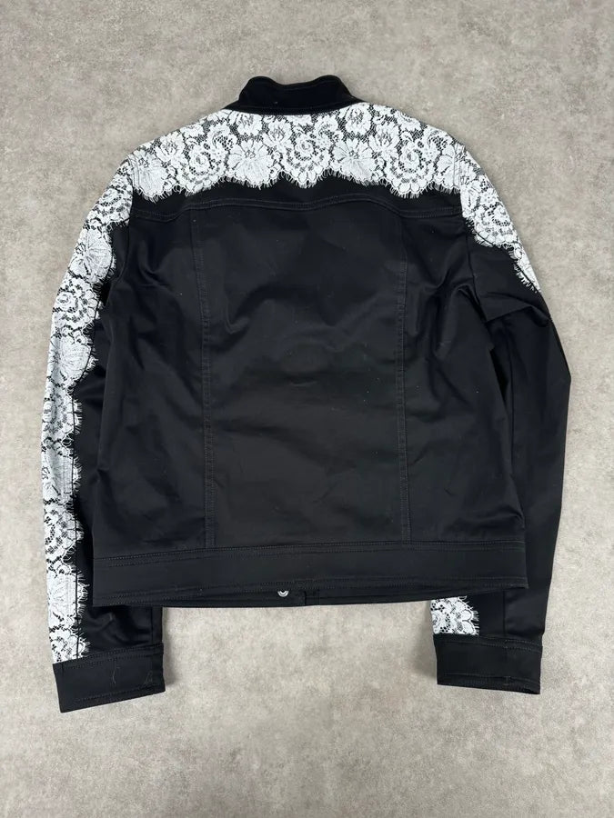 2010s Moschino Black & White Lace Light Zip-Up Jacket cKUwykt 3