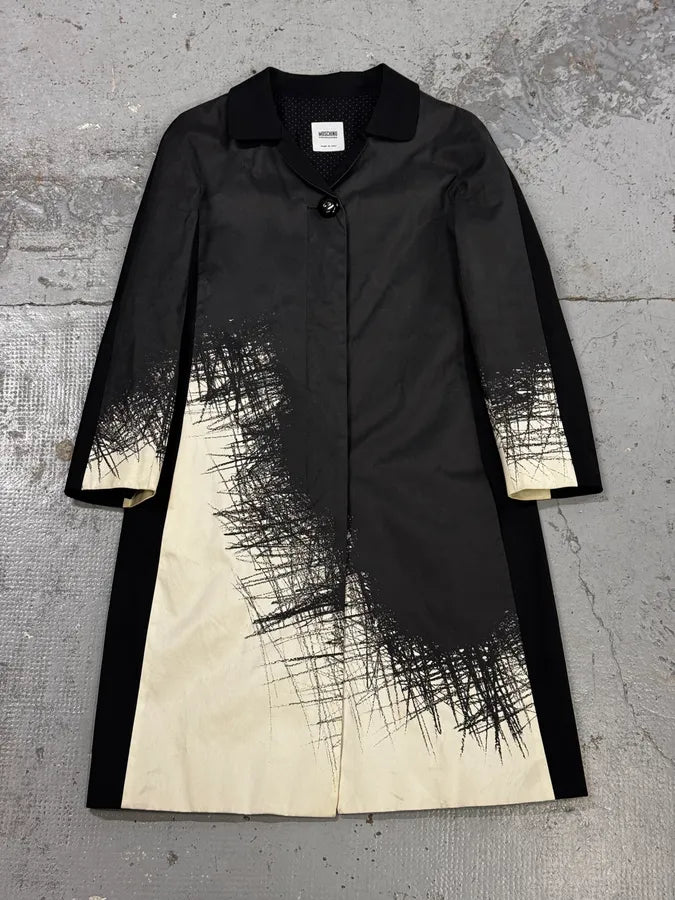 Moschino Black & White Contrast Sketch Print Trench Coat AxNTESH 0