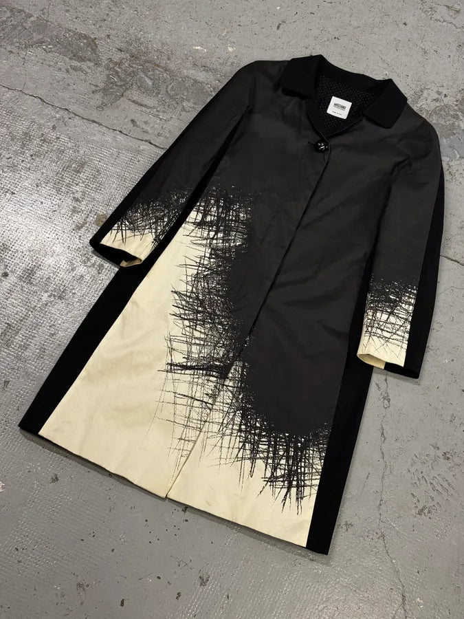 Moschino Black & White Contrast Sketch Print Trench Coat AxNTESH 4