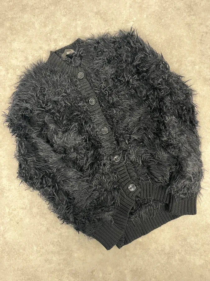 Moschino Black Faux Fur Cardigan Sweater mSAIEjq 3