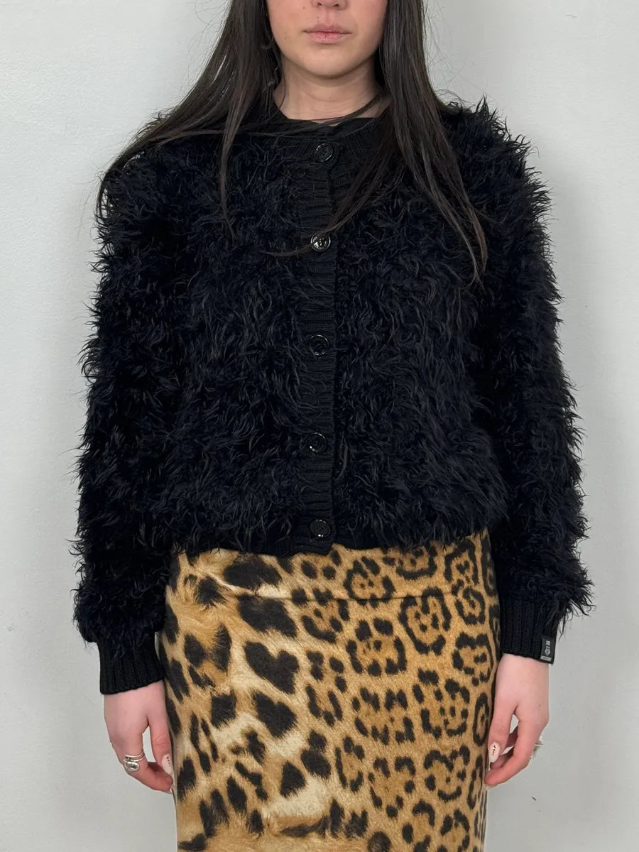 Moschino Black Faux Fur Cardigan Sweater mSAIEjq 0