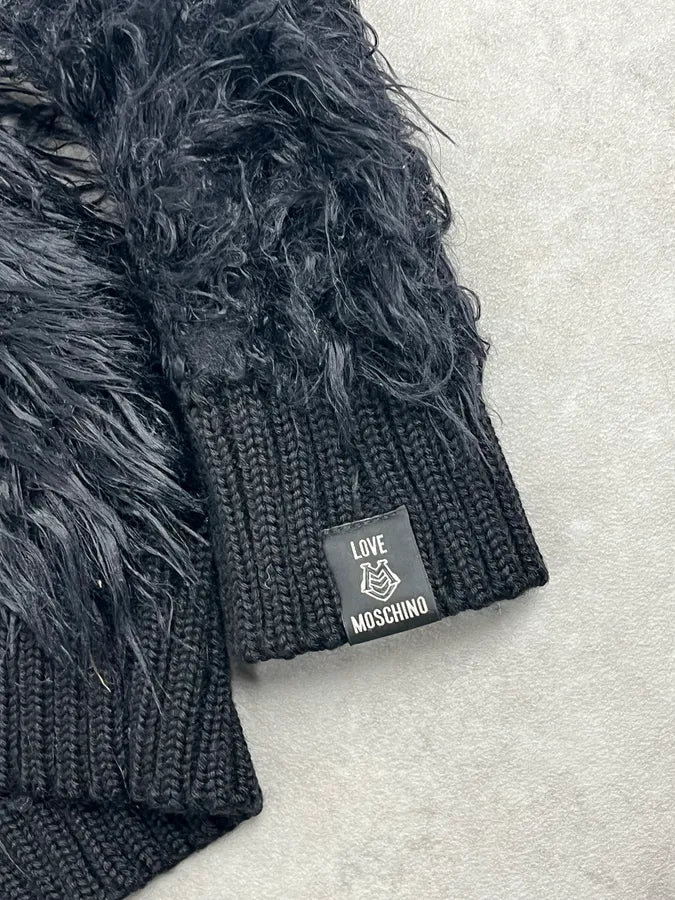 Moschino Black Faux Fur Cardigan Sweater mSAIEjq 9