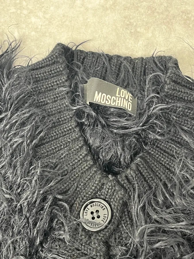 Moschino Black Faux Fur Cardigan Sweater mSAIEjq 8
