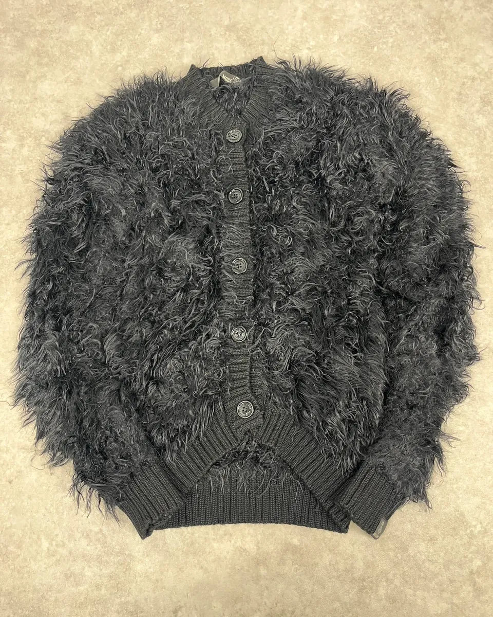 Moschino Black Faux Fur Cardigan Sweater mSAIEjq 2