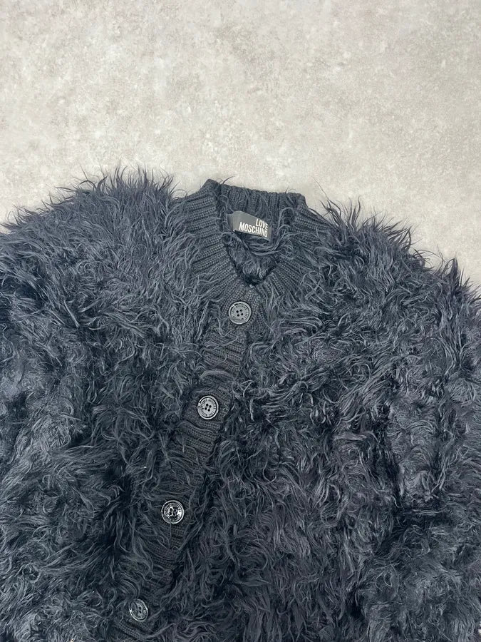 Moschino Black Faux Fur Cardigan Sweater mSAIEjq 4