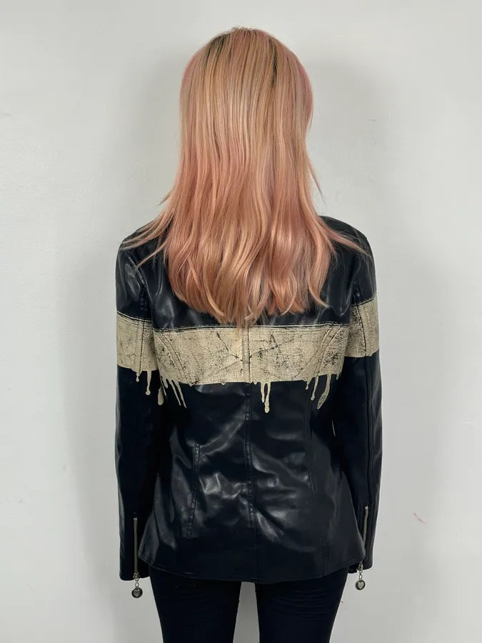 2000s Moschino Black Painted Effect Light Jacket NfBADNU 2