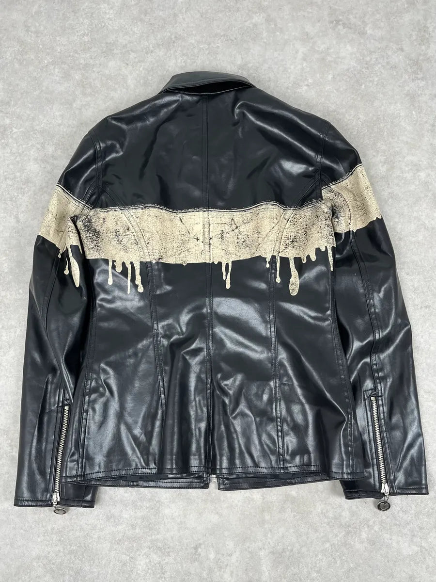 2000s Moschino Black Painted Effect Light Jacket NfBADNU 5