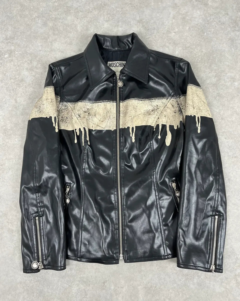 2000s Moschino Black Painted Effect Light Jacket NfBADNU 0