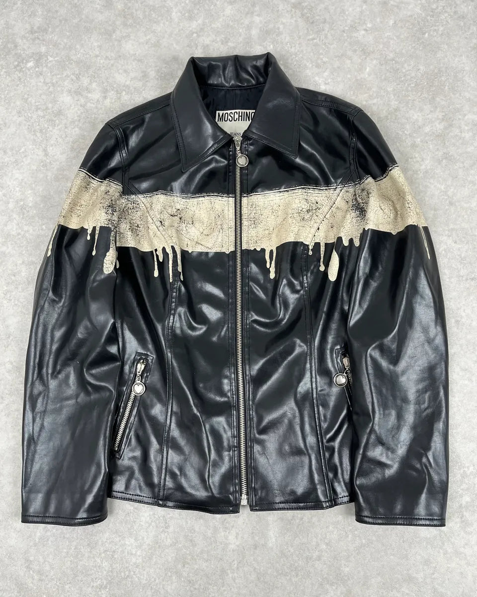 2000s Moschino Black Painted Effect Light Jacket NfBADNU 3