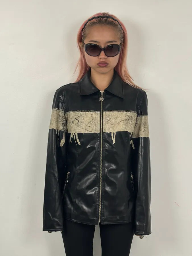 2000s Moschino Black Painted Effect Light Jacket NfBADNU 1