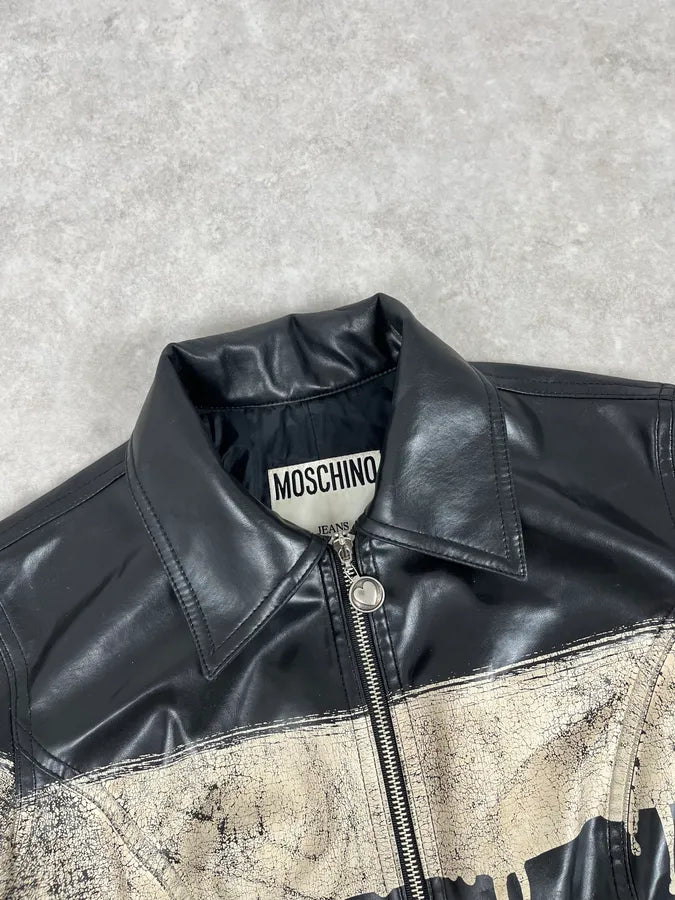 2000s Moschino Black Painted Effect Light Jacket NfBADNU 4