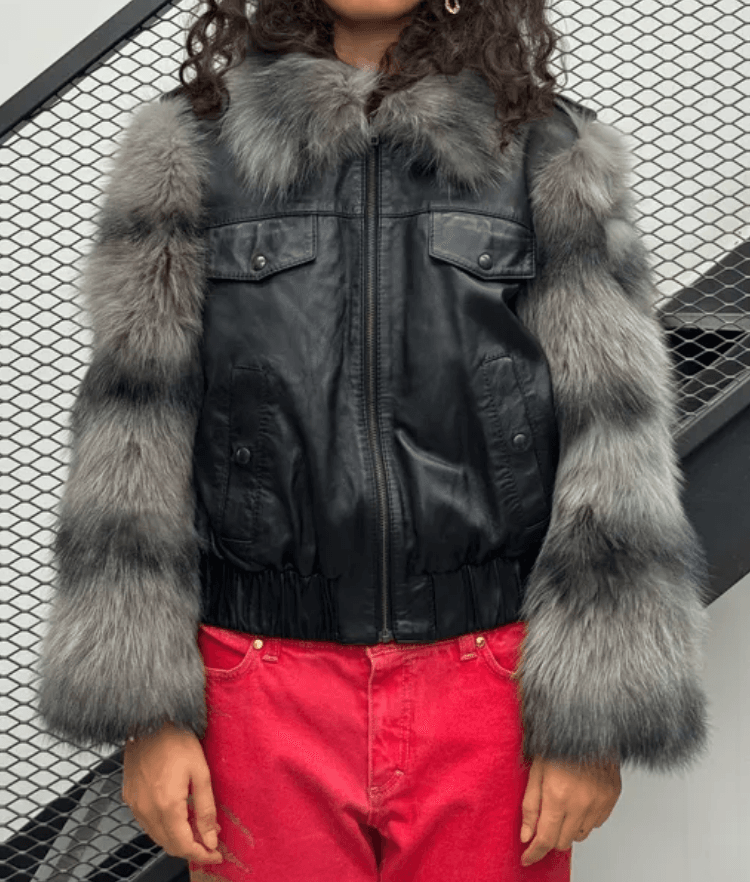 Moschino Black Leather Faux Fur Bomber Jacket GyBiinU 2