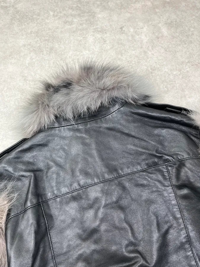 Moschino Black Leather Faux Fur Bomber Jacket GyBiinU 6