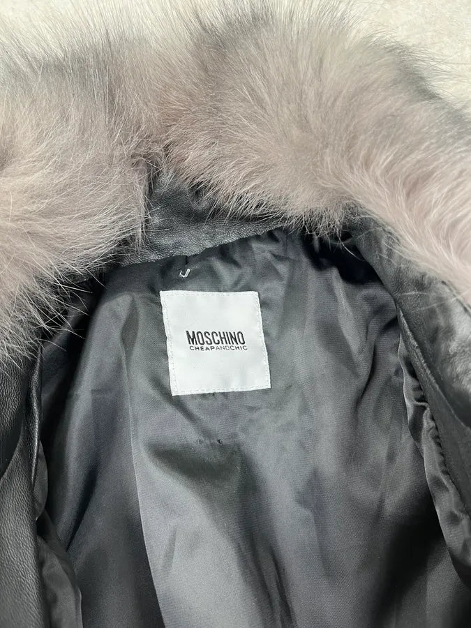 Moschino Black Leather Faux Fur Bomber Jacket GyBiinU 10