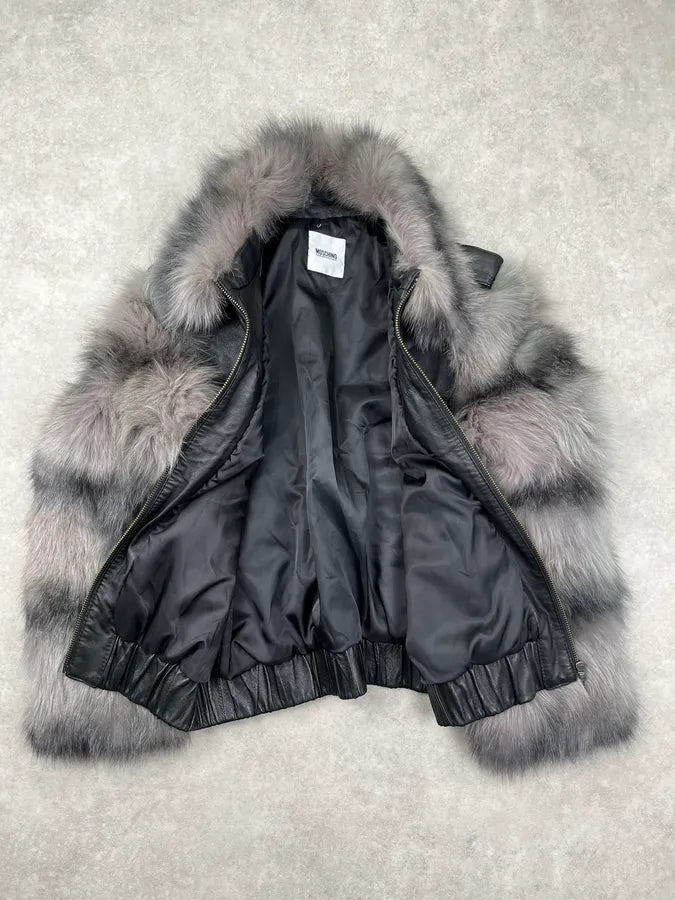 Moschino Black Leather Faux Fur Bomber Jacket GyBiinU 4