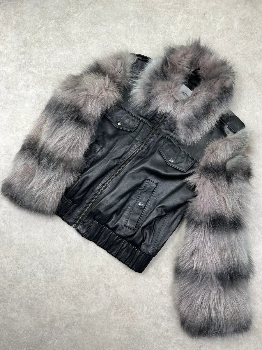 Moschino Black Leather Faux Fur Bomber Jacket GyBiinU 8