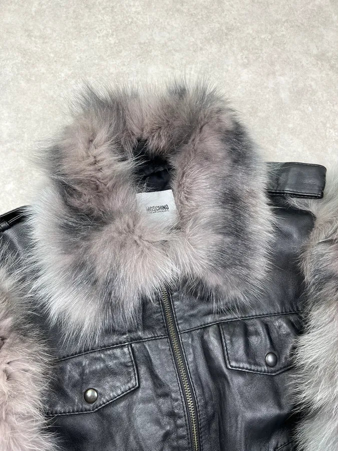 Moschino Black Leather Faux Fur Bomber Jacket GyBiinU 5