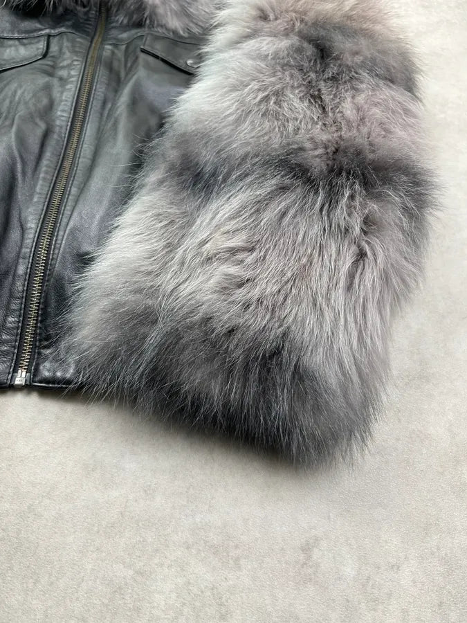 Moschino Black Leather Faux Fur Bomber Jacket GyBiinU 7