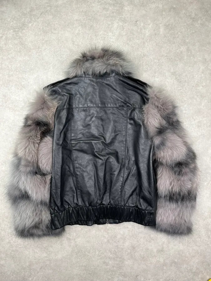 Moschino Black Leather Faux Fur Bomber Jacket GyBiinU 1