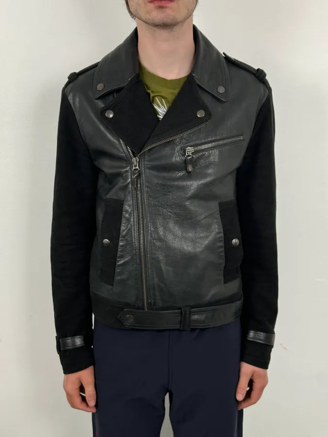2010s Moschino Black Hybrid Leather Perfecto Jacket MzmzHRk 1